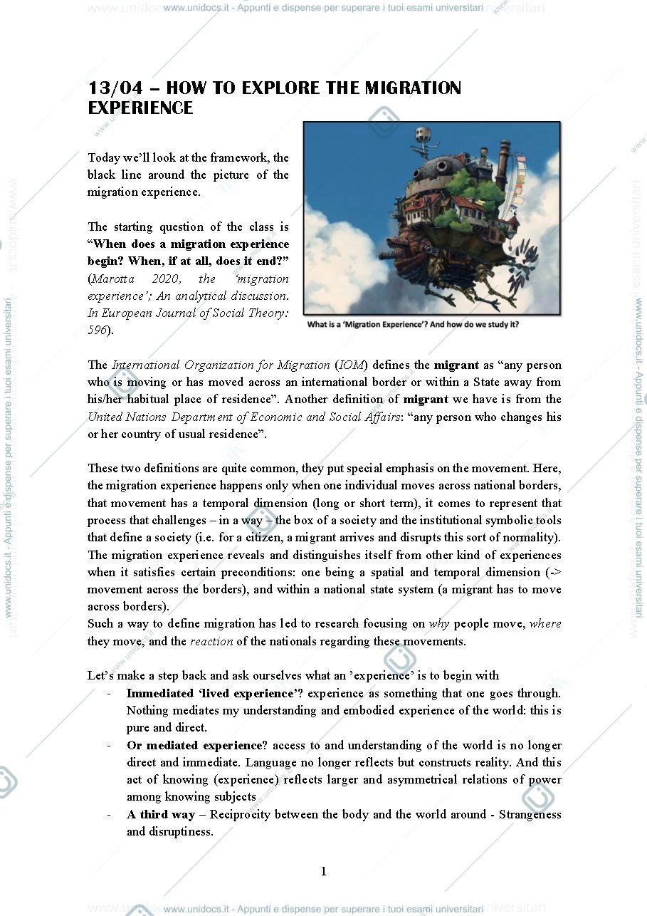 Anteprima pagina 1 — Lecture notes of unit 1 of "Migrations, Diversity and Non-discrimination"
