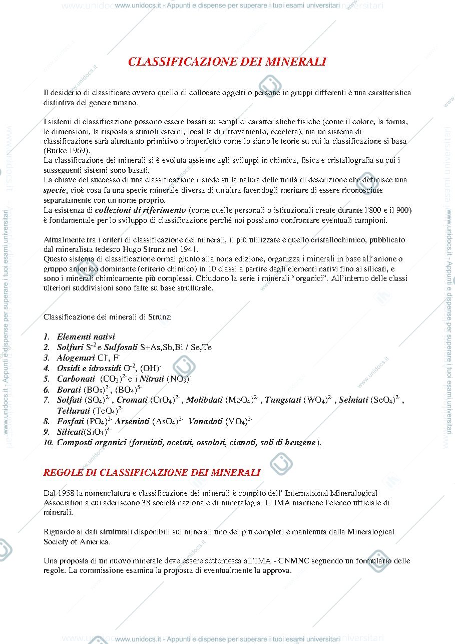 Anteprima pagina 1 — classificazione minerali