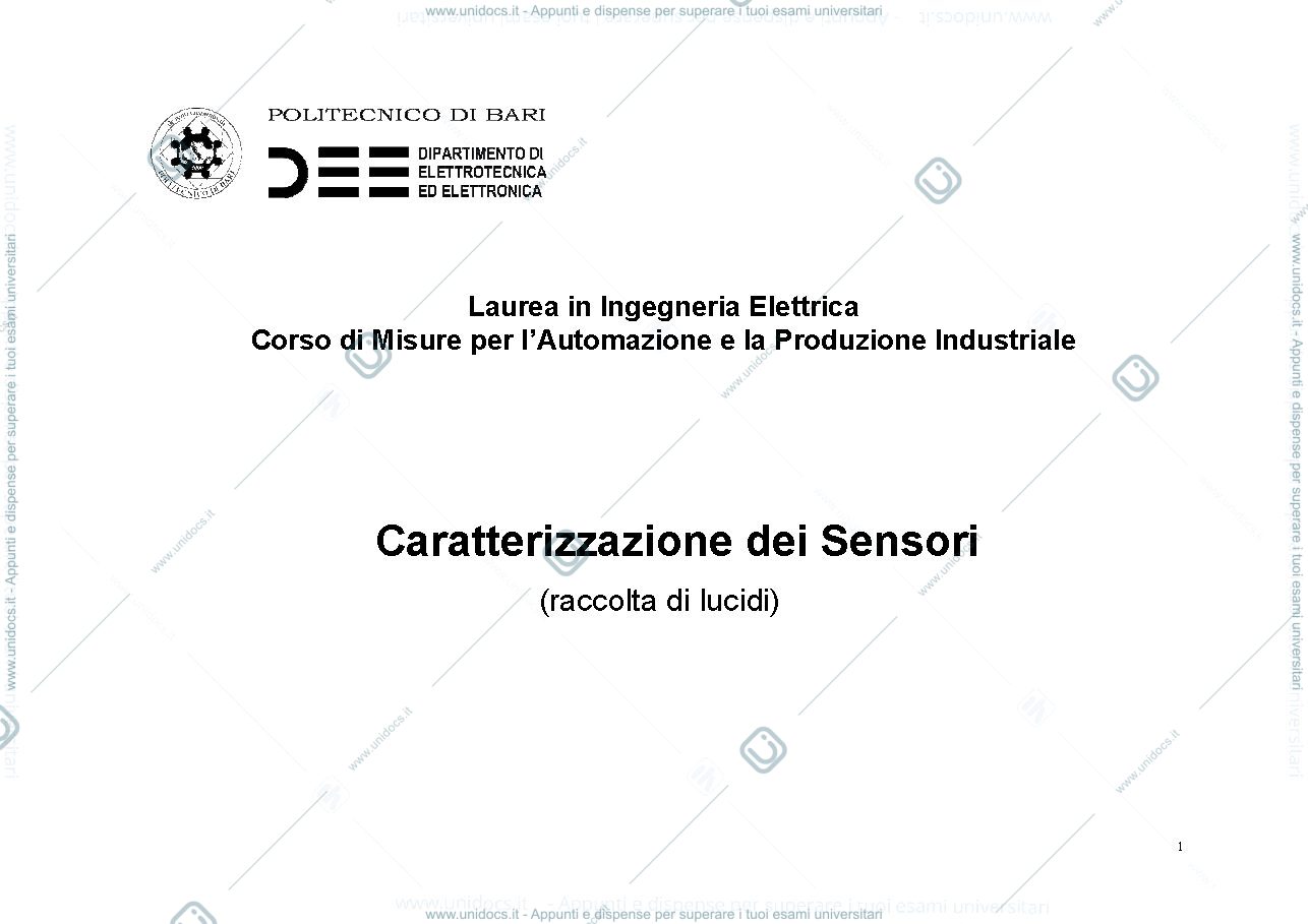 Anteprima pagina 1 — 9.Sensori Caratterizzazione lezioni prof: Norgia