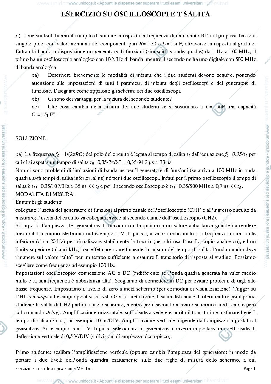 Anteprima pagina 1 — esercizio su oscilloscopi e Tsalita esercizi prof: Norgia