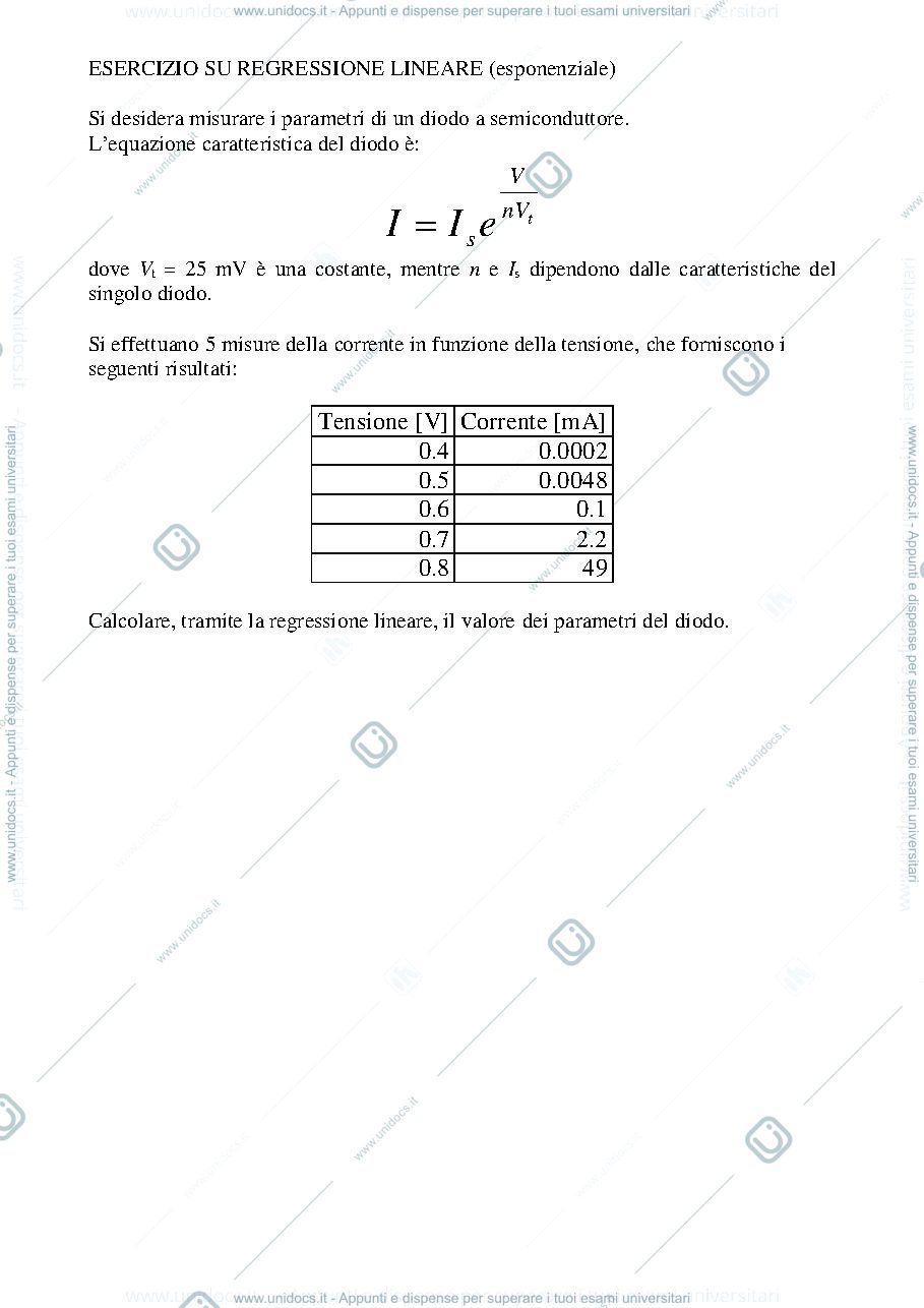 Anteprima pagina 1 — esercizio regressione 2 esercizi prof: Norgia