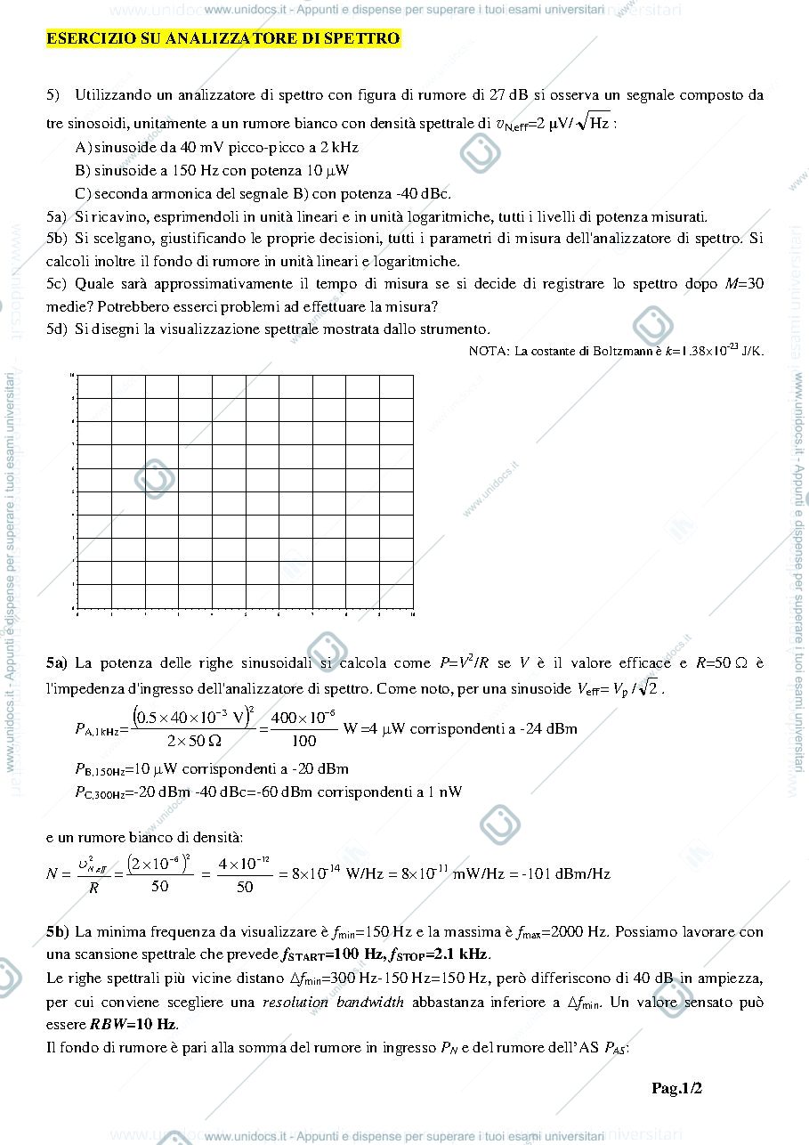 Anteprima pagina 1 — esercizio analizzatori spettro 2 esercizi prof: Norgia