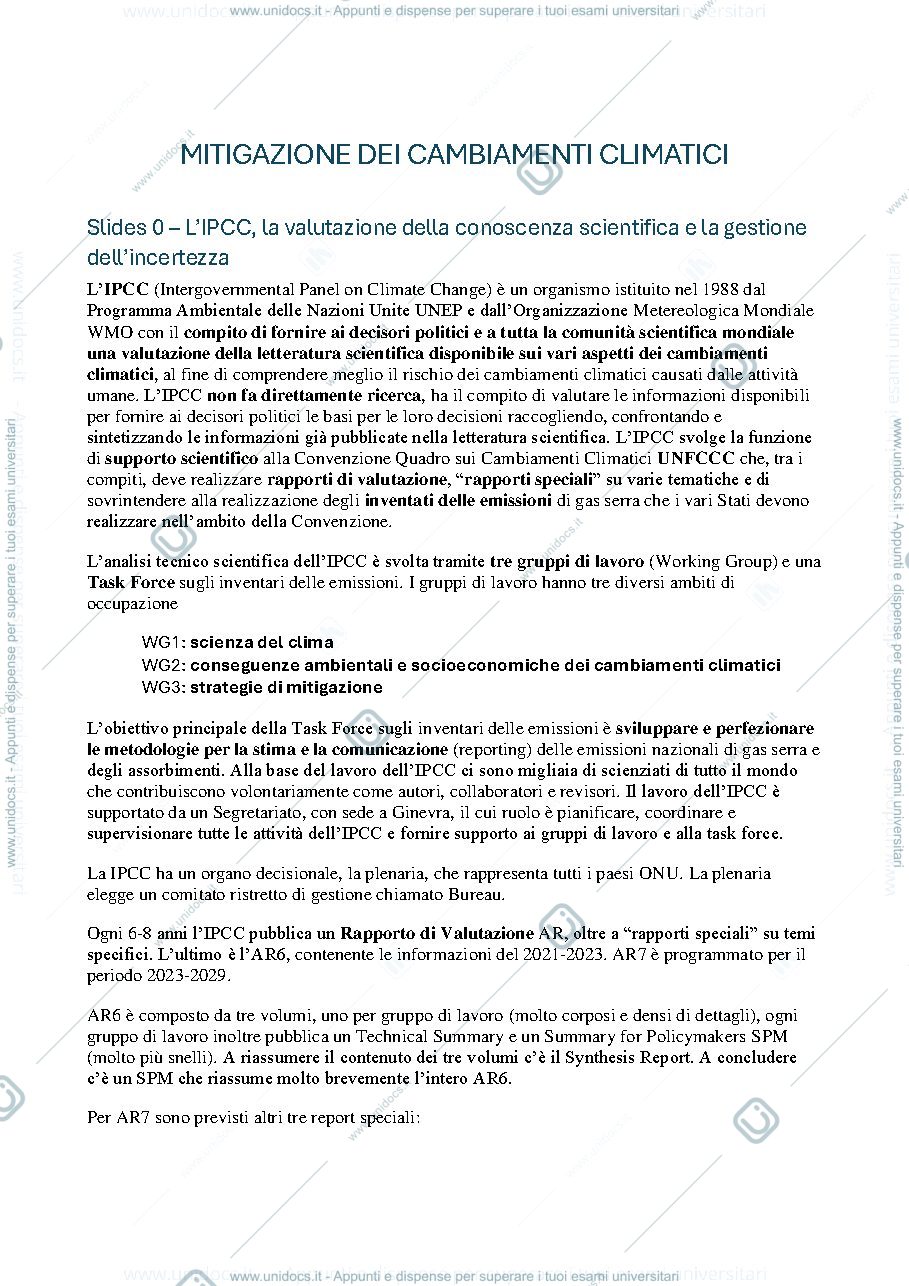 Anteprima pagina 1 — Mitigazione dei cambiamenti climatici - dispensa