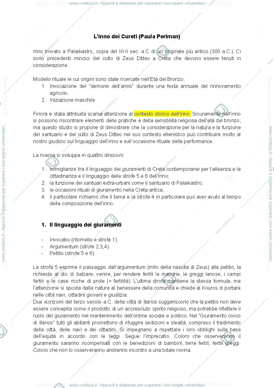 Anteprima pagina 1 — L'inno dei Cureti