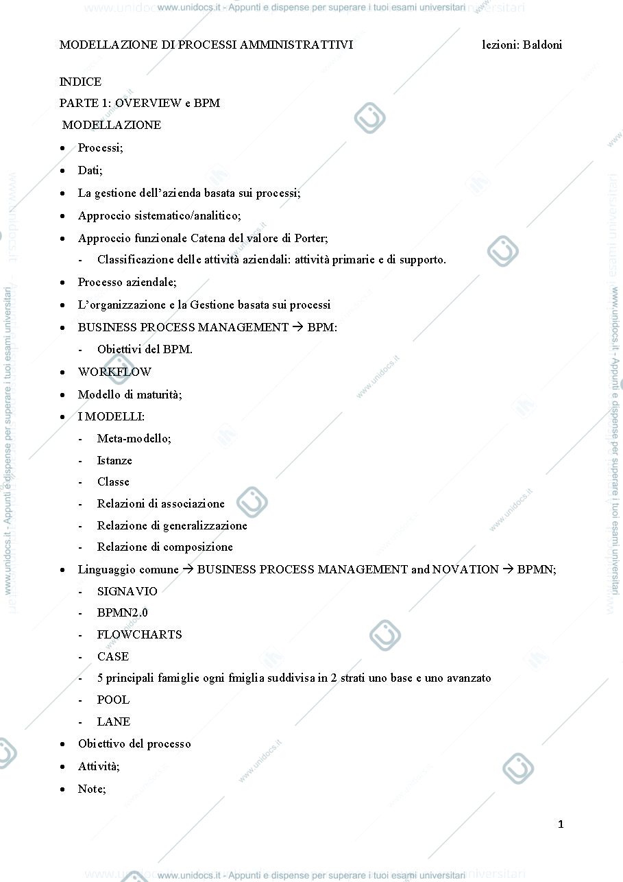 Anteprima pagina 1 — MODELLAZIONE DEI PROCESSI AMMINISTRATIVI Prof. Baldoni TORINO 