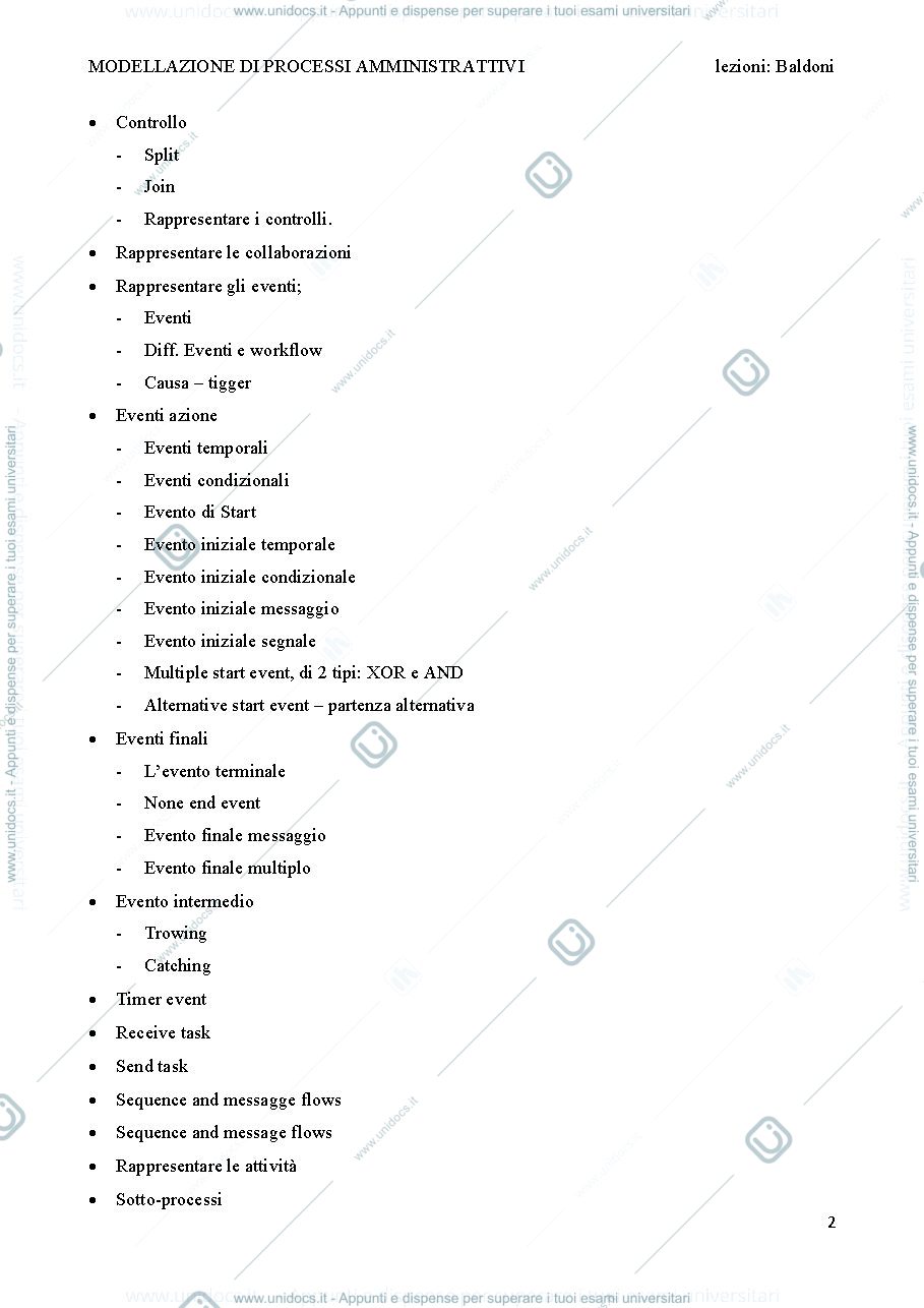 Anteprima pagina 2 — MODELLAZIONE DEI PROCESSI AMMINISTRATIVI Prof. Baldoni TORINO 
