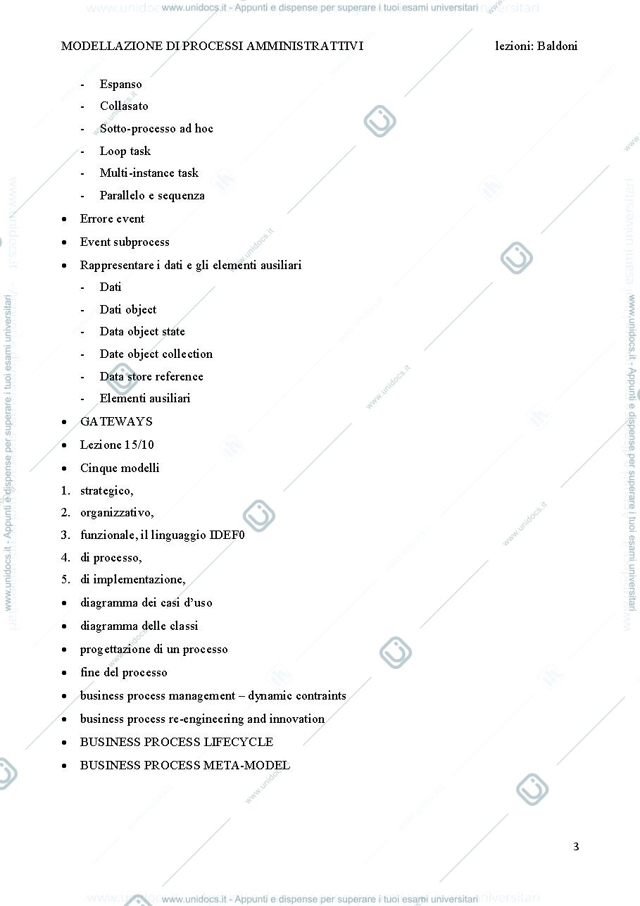 Anteprima pagina 3 — MODELLAZIONE DEI PROCESSI AMMINISTRATIVI Prof. Baldoni TORINO 