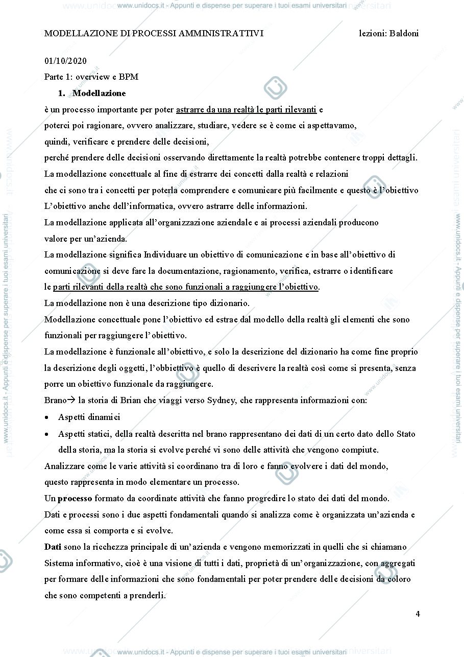 Anteprima pagina 4 — MODELLAZIONE DEI PROCESSI AMMINISTRATIVI Prof. Baldoni TORINO 