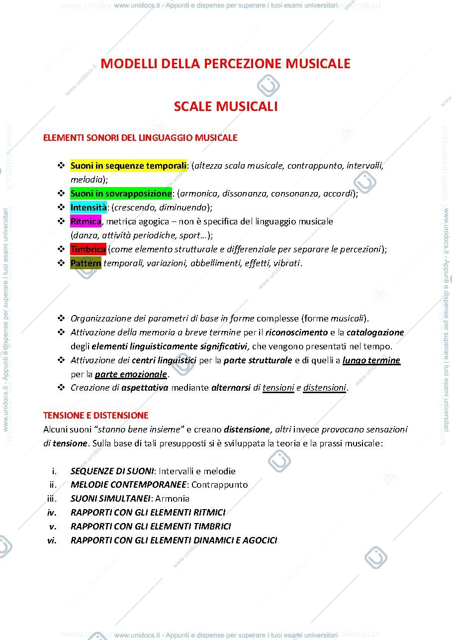 Anteprima pagina 1 — II.Scale musicali (Modelli della percezione musicale)