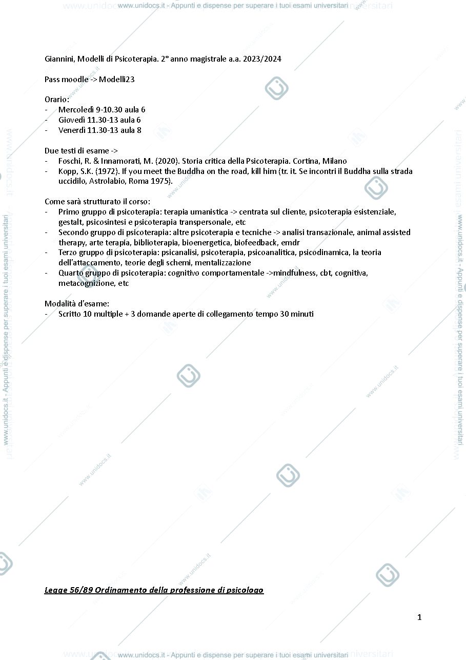 Anteprima pagina 1 — Modelli di psicologia 