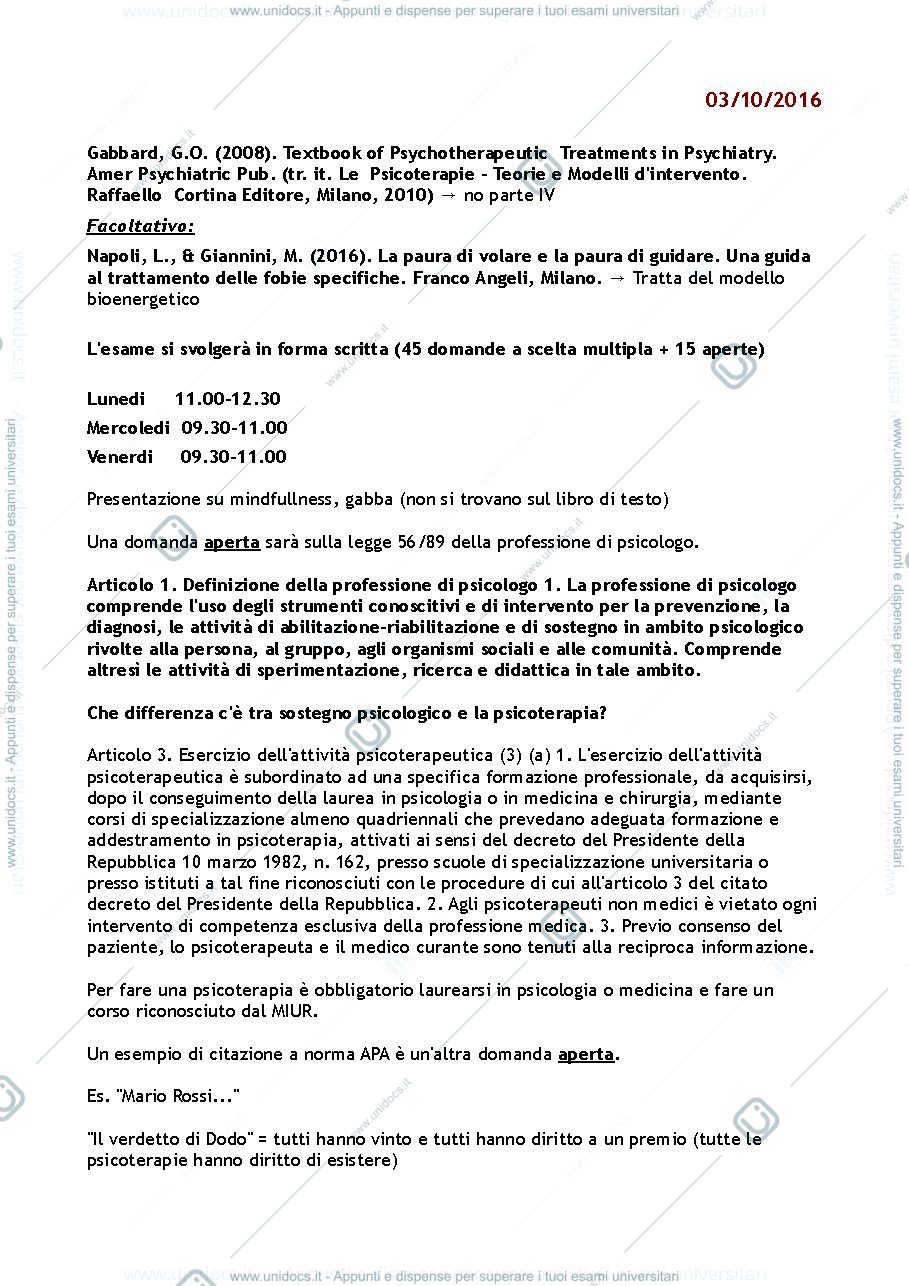 Anteprima pagina 1 — Appunti esame Modelli di Psicoterapia 