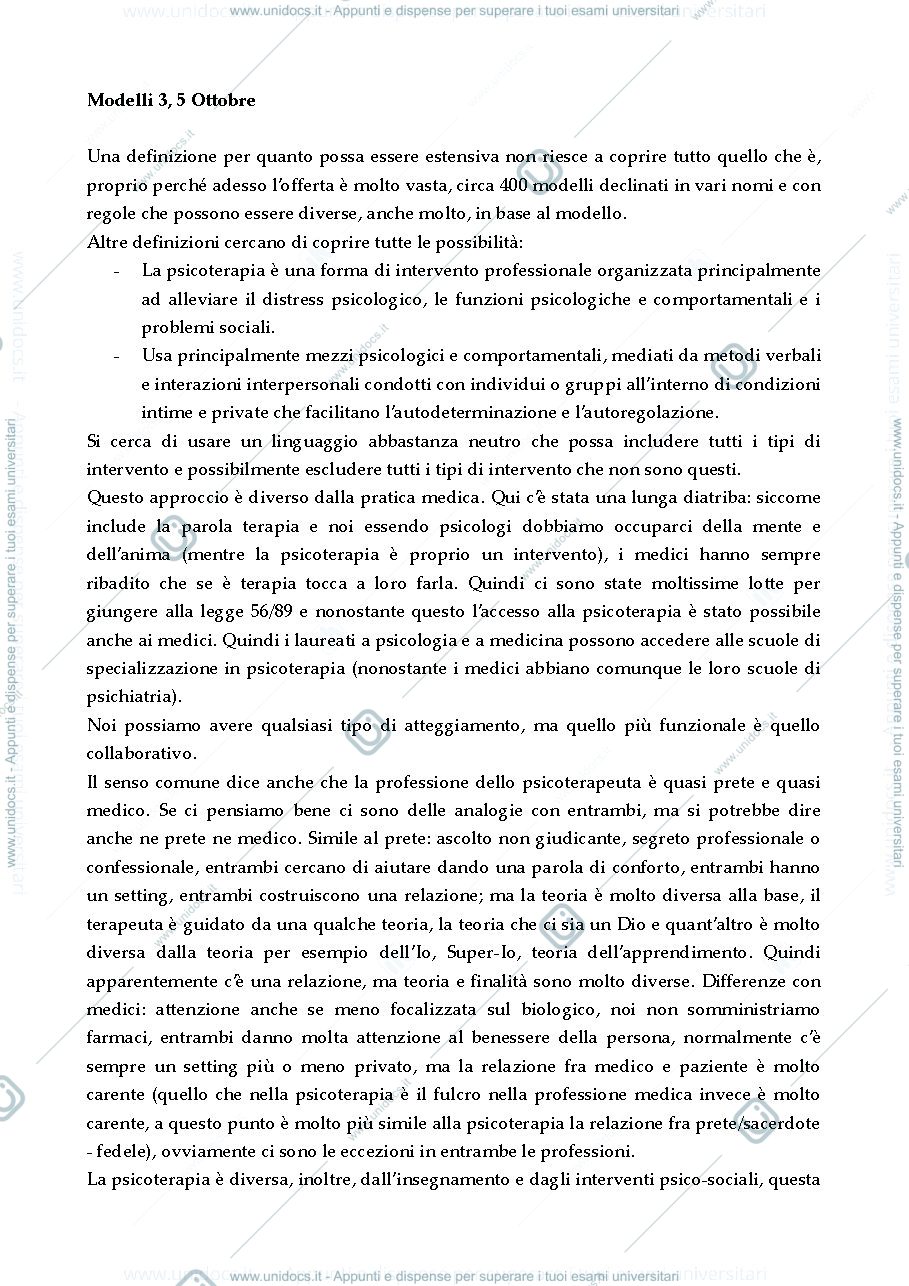 Anteprima pagina 1 — Sbobinature per esame Modelli di Psicoterapia 