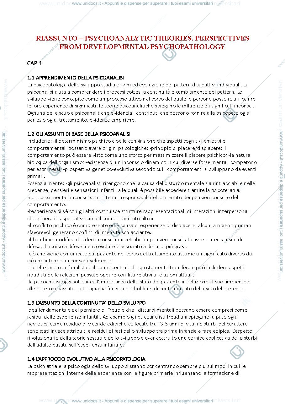 Anteprima pagina 1 — Riassunto "Le Teorie Psicoanalitiche" (Fonagy)