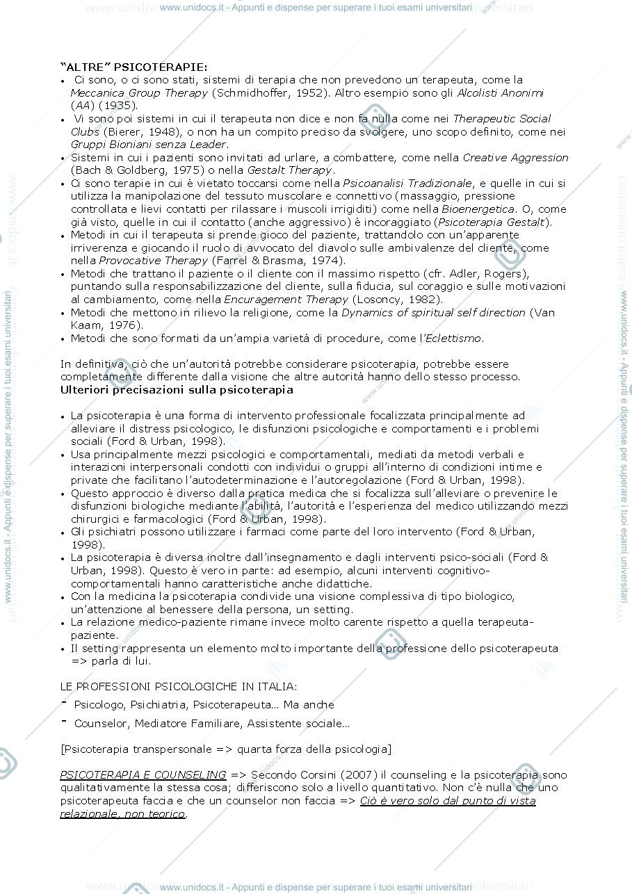 Anteprima pagina 2 — Modelli di psicoterapia - Riassunto 