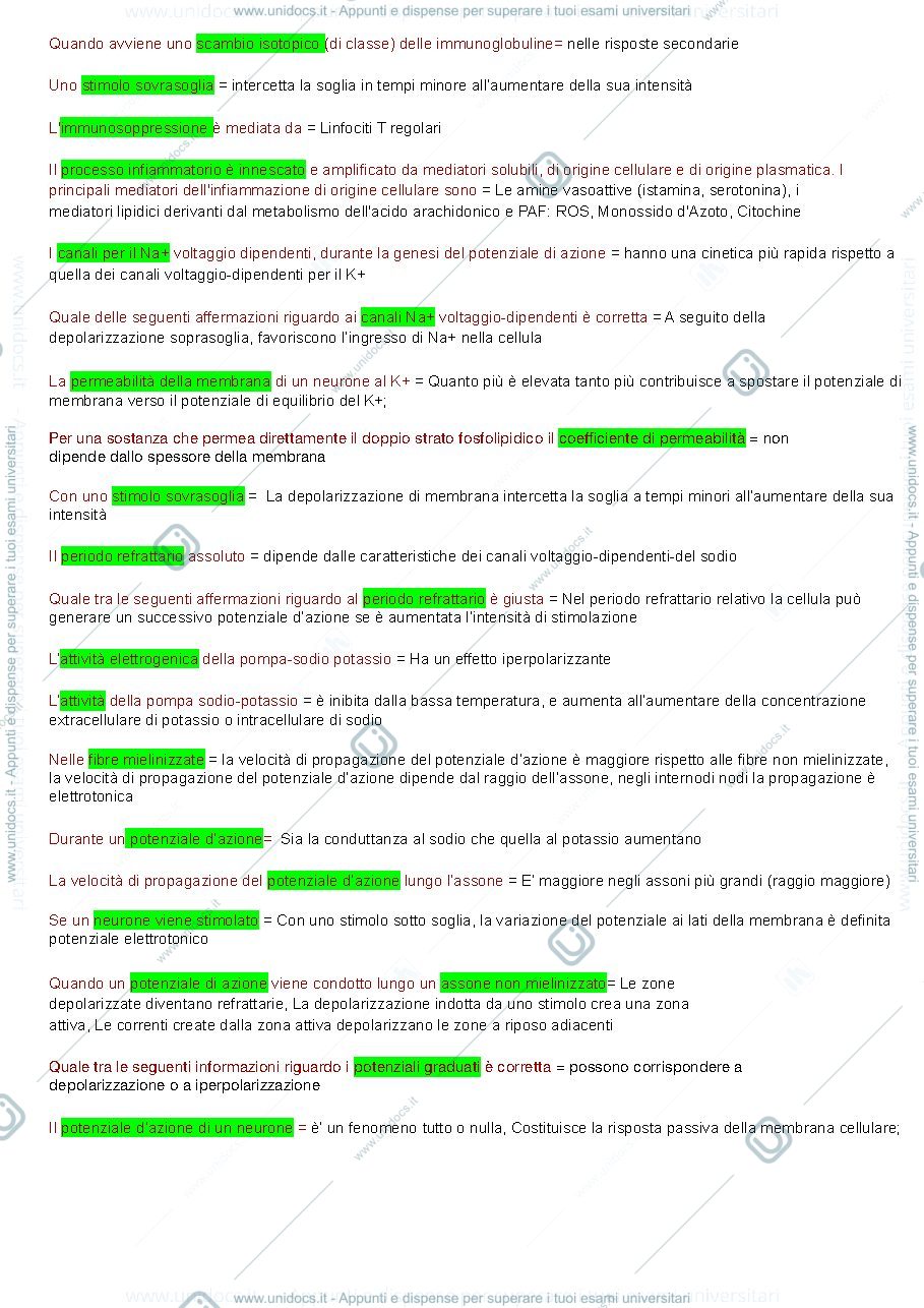 Anteprima pagina 1 — Domande esame fisiologia e fisiopatologia 