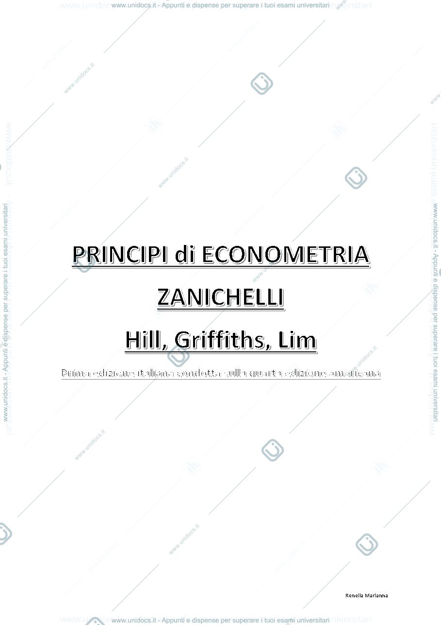 Anteprima pagina 1 — Riassunti del libro "Principi di Econometria" - Zanichelli