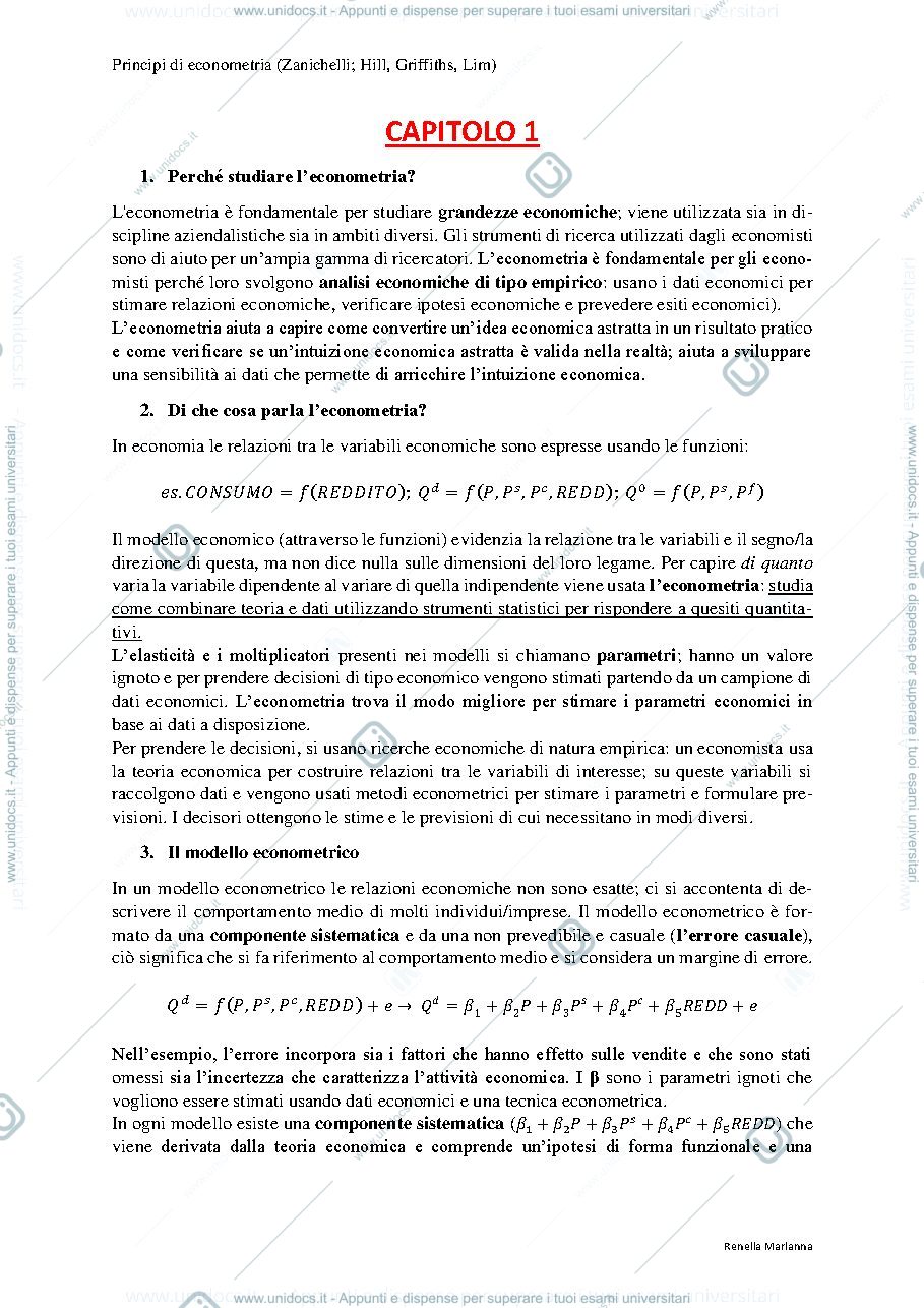 Anteprima pagina 2 — Riassunti del libro "Principi di Econometria" - Zanichelli