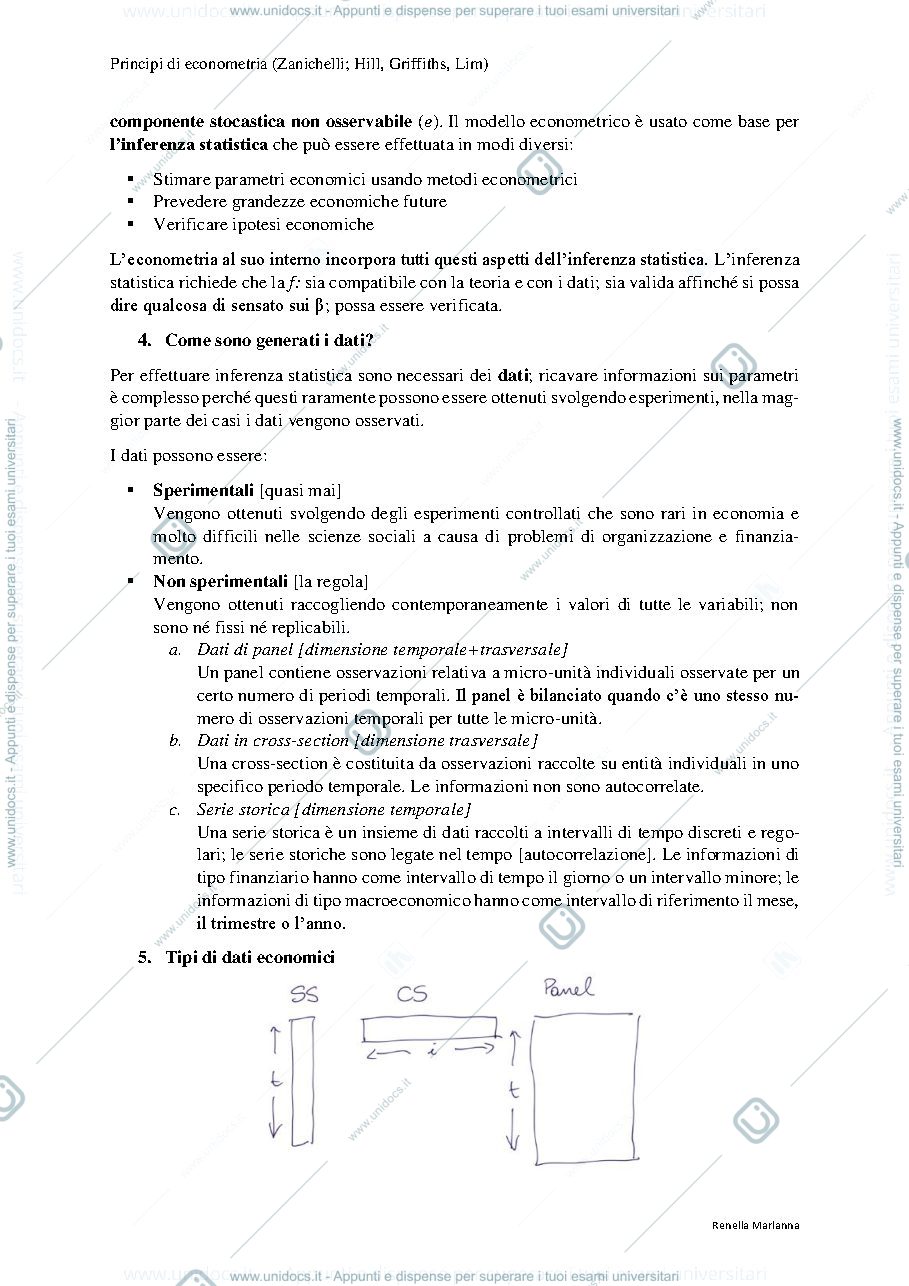 Anteprima pagina 3 — Riassunti del libro "Principi di Econometria" - Zanichelli