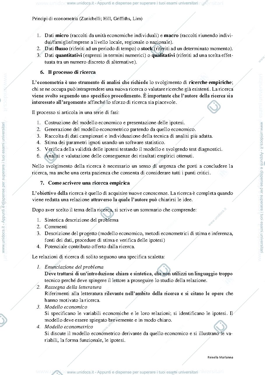 Anteprima pagina 4 — Riassunti del libro "Principi di Econometria" - Zanichelli