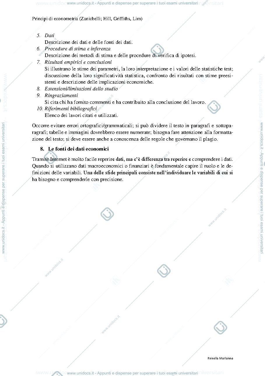 Anteprima pagina 5 — Riassunti del libro "Principi di Econometria" - Zanichelli