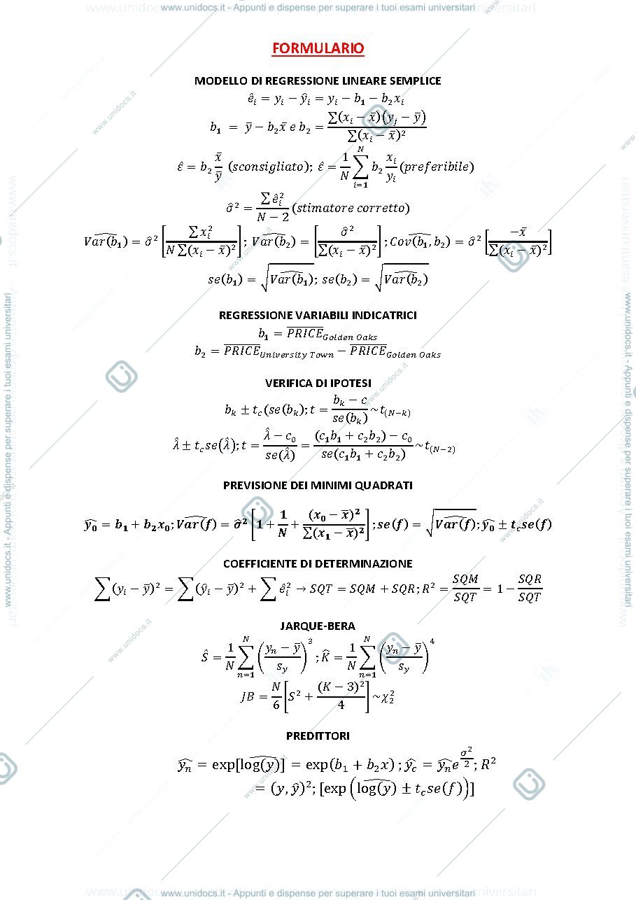Anteprima pagina 1 — Formulario modelli econometrici