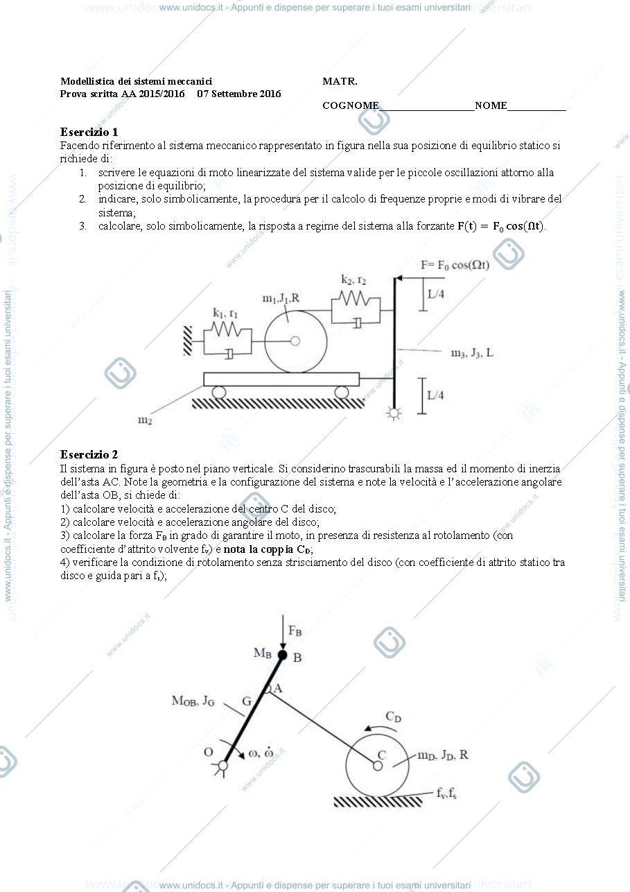 Anteprima pagina 1 — 20160907 esami corso prof: Resta
