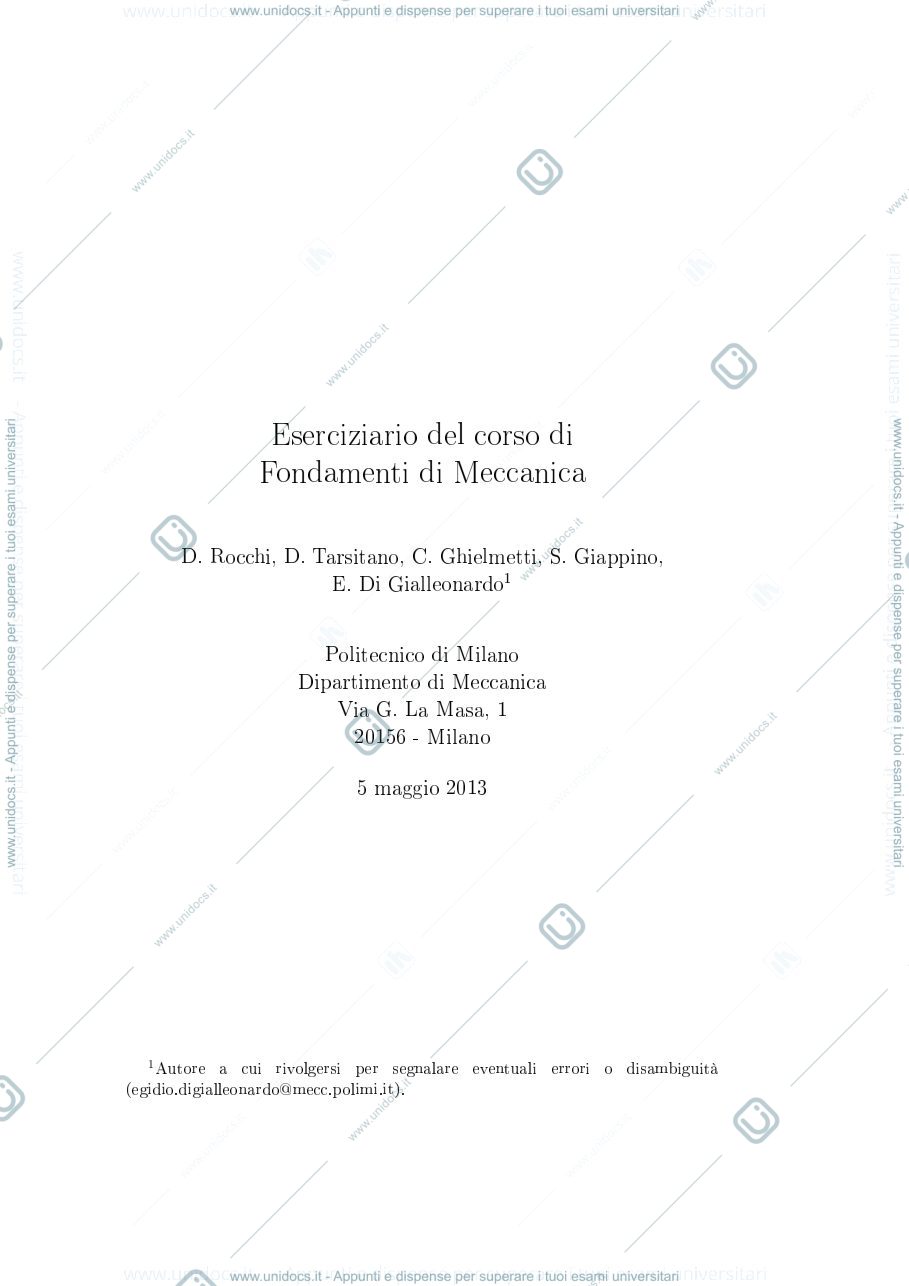 Anteprima pagina 1 — Bozza Eserciziario di Meccanica corso prof: Resta