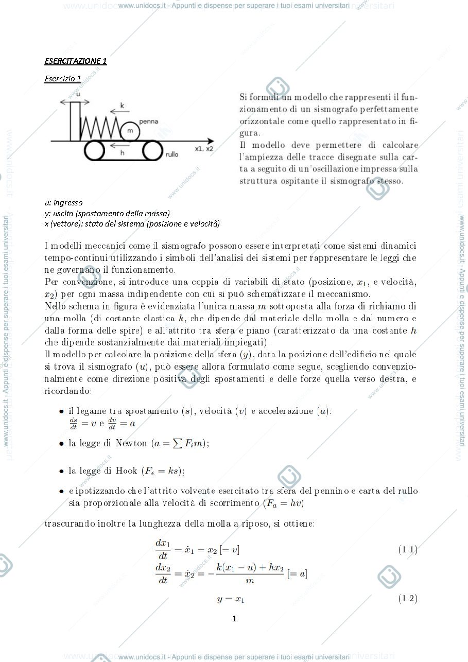 Anteprima pagina 1 — Appunti MODELLISTICA E SIMULAZIONE esercitazioni