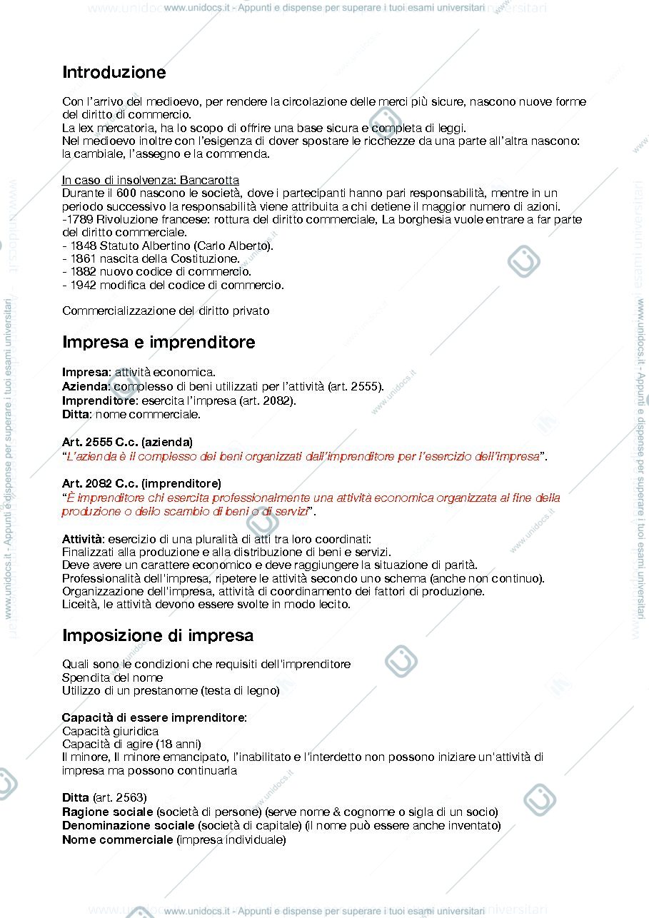 Anteprima pagina 1 — appunti di diritto commerciale