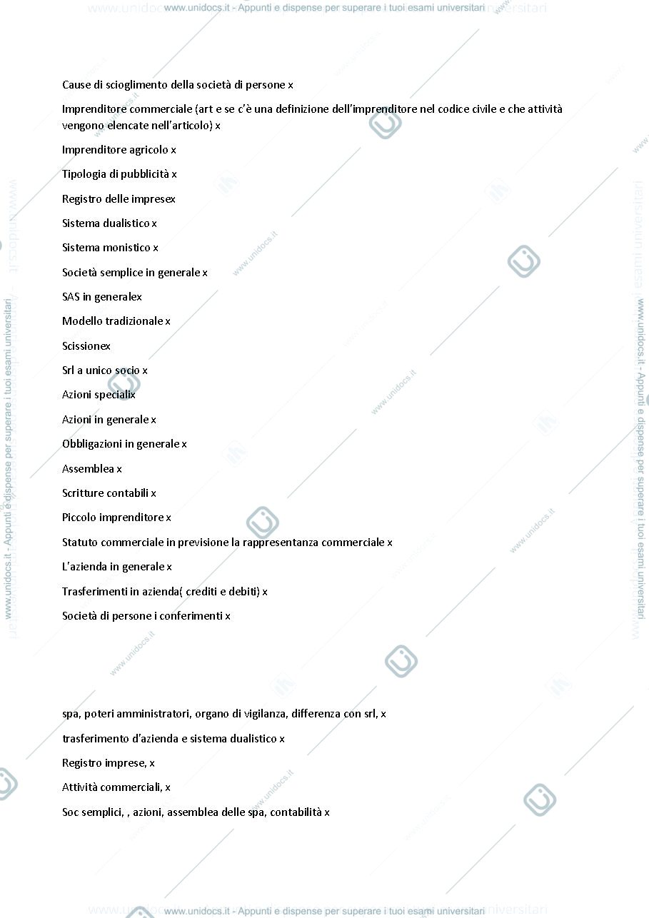 Anteprima pagina 1 — domande esame orale frequenti diritto commerciale