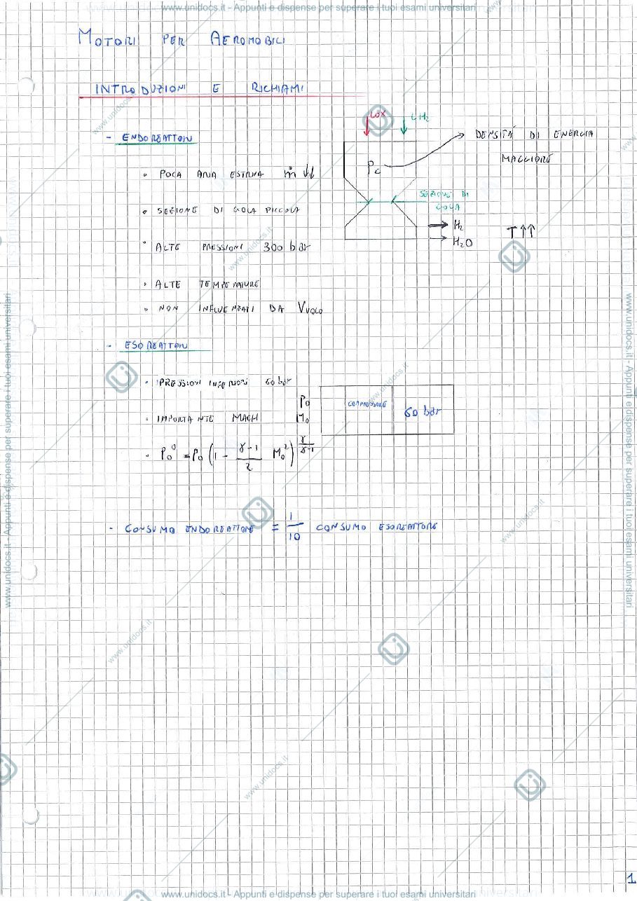 Anteprima pagina 1 — Appunti dell'intero corso di Pastrone - motori per aeromobili - parte 1
