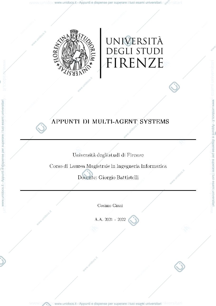 Anteprima pagina 1 — Multiagent System Riassunto Corso
