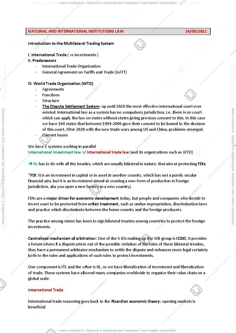 Anteprima pagina 1 — NATIONAL AND INTERNATIONAL INSTITUTIONS LAW 