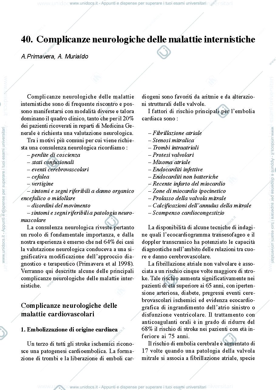 Anteprima pagina 1 — Complicanze neurologiche delle malattie internistiche