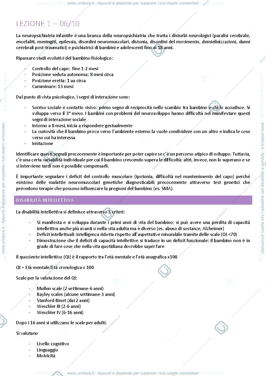 Anteprima pagina 1 — NEUROPSICHIATRIA INFANTILE I
