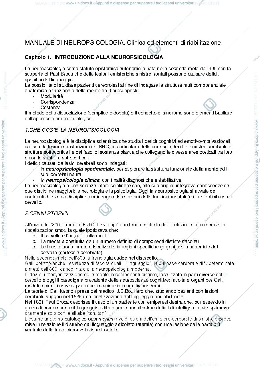 Anteprima pagina 1 — Manuale di Neuropsicologia - Vallar/Papagno