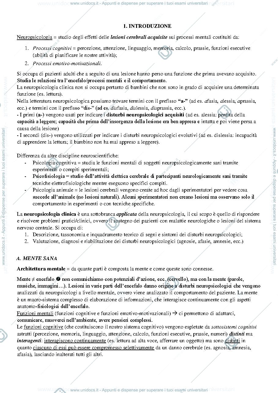 Anteprima pagina 2 — Appunti neuropsicologia clinica 