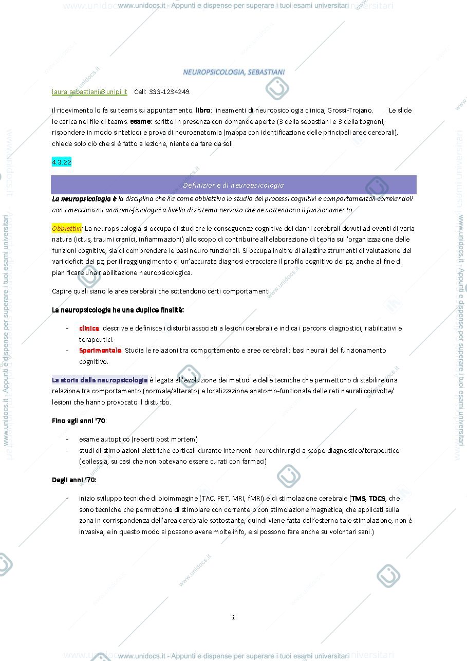 Anteprima pagina 1 — Neuropsicologia