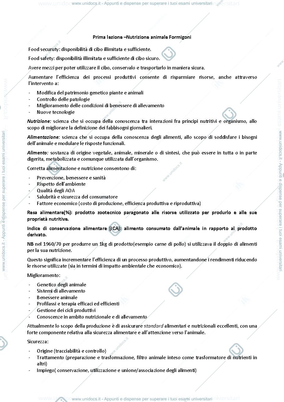 Anteprima pagina 1 — Appunti di Nutrizione e Alimentazione animale