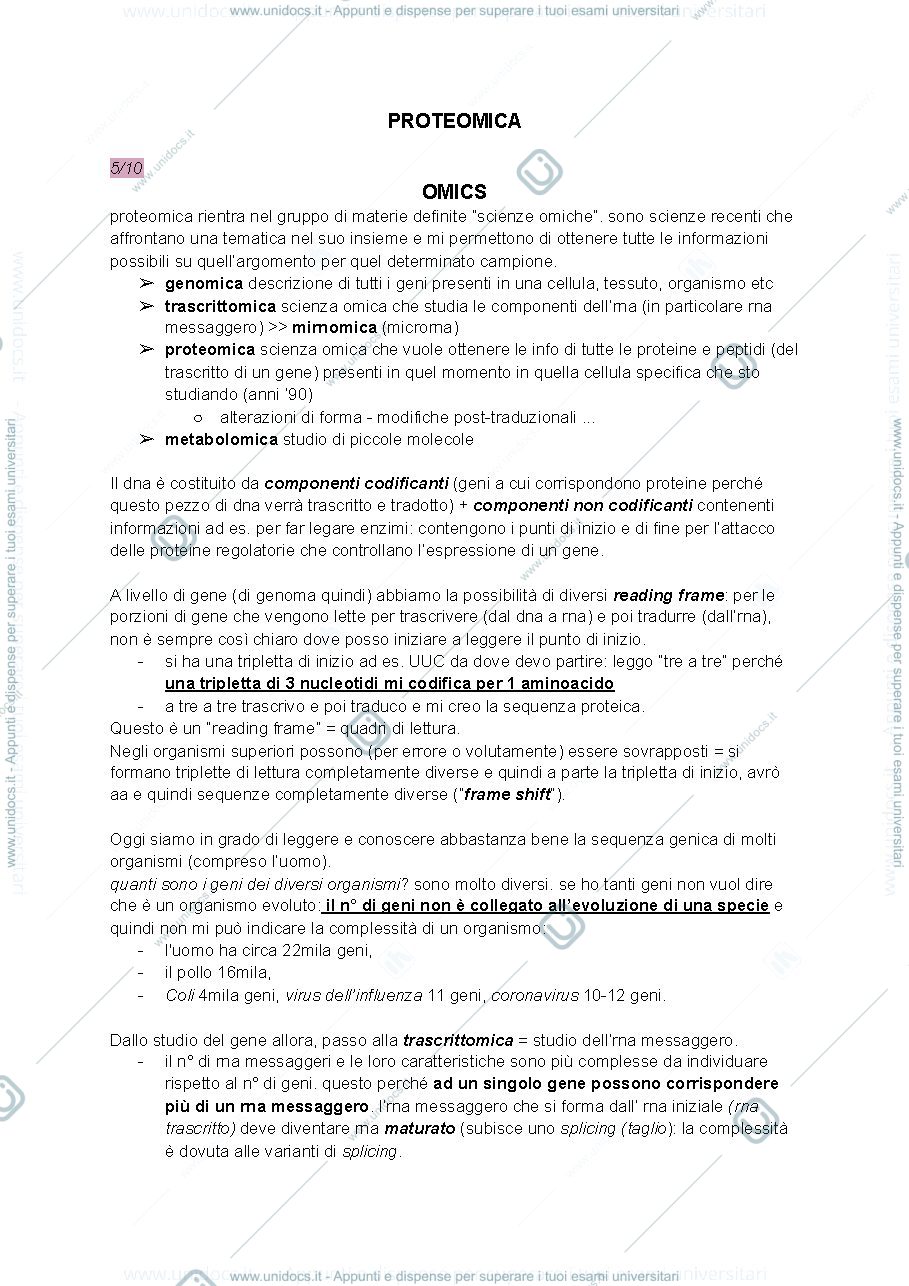 Anteprima pagina 1 — APPUNTI DI PROTEOMICA