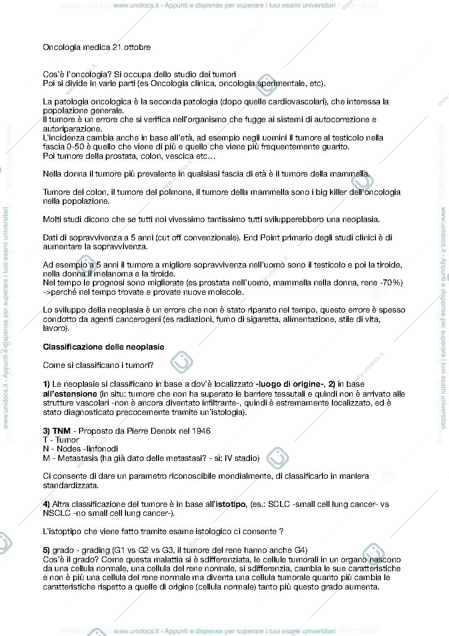 Anteprima pagina 1 — Appunti lezioni oncologia