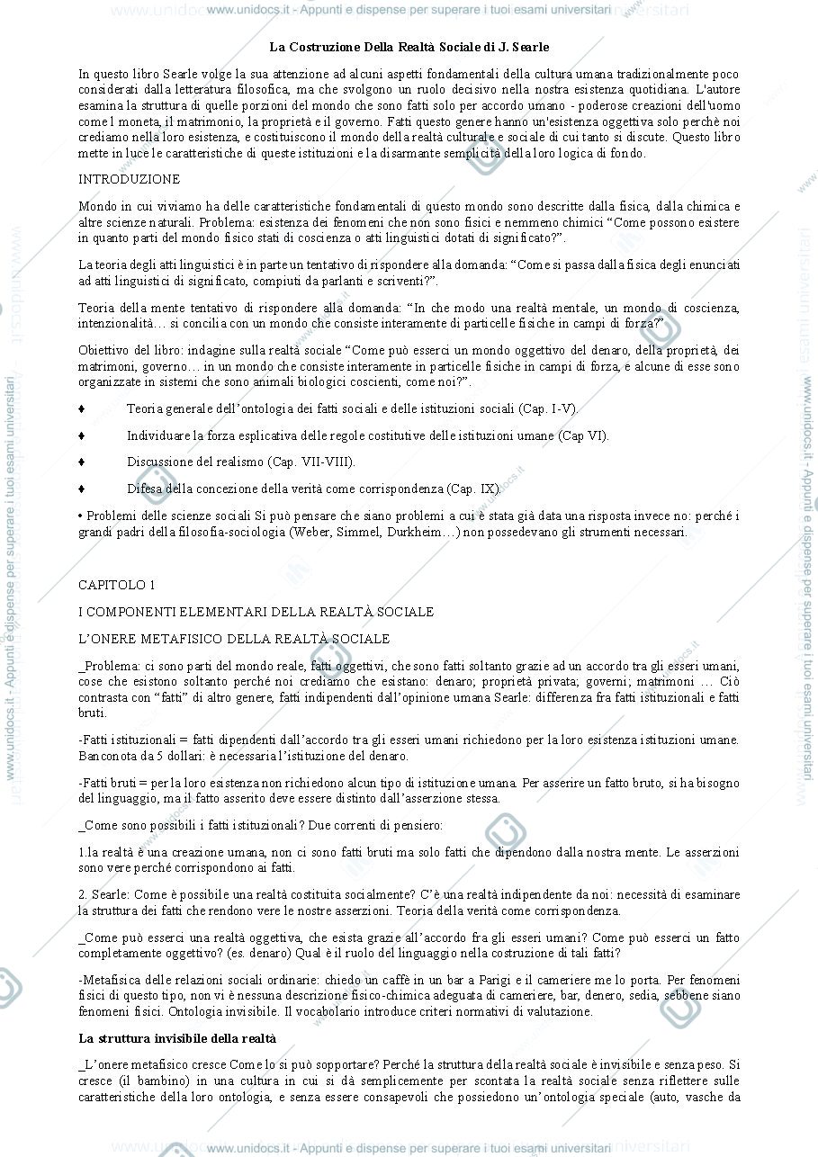 Anteprima pagina 1 — La Costruzione Della Realtà Sociale di J. Searle