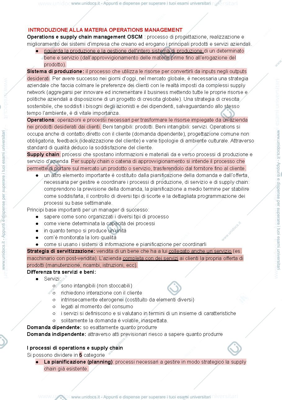 Anteprima pagina 1 — Riassunto operation management
