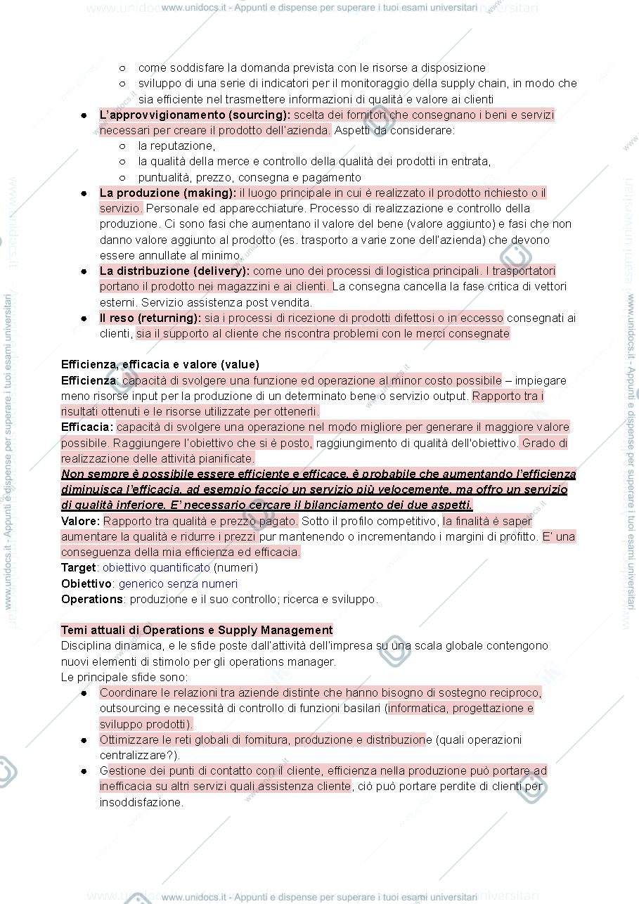 Anteprima pagina 2 — Riassunto operation management