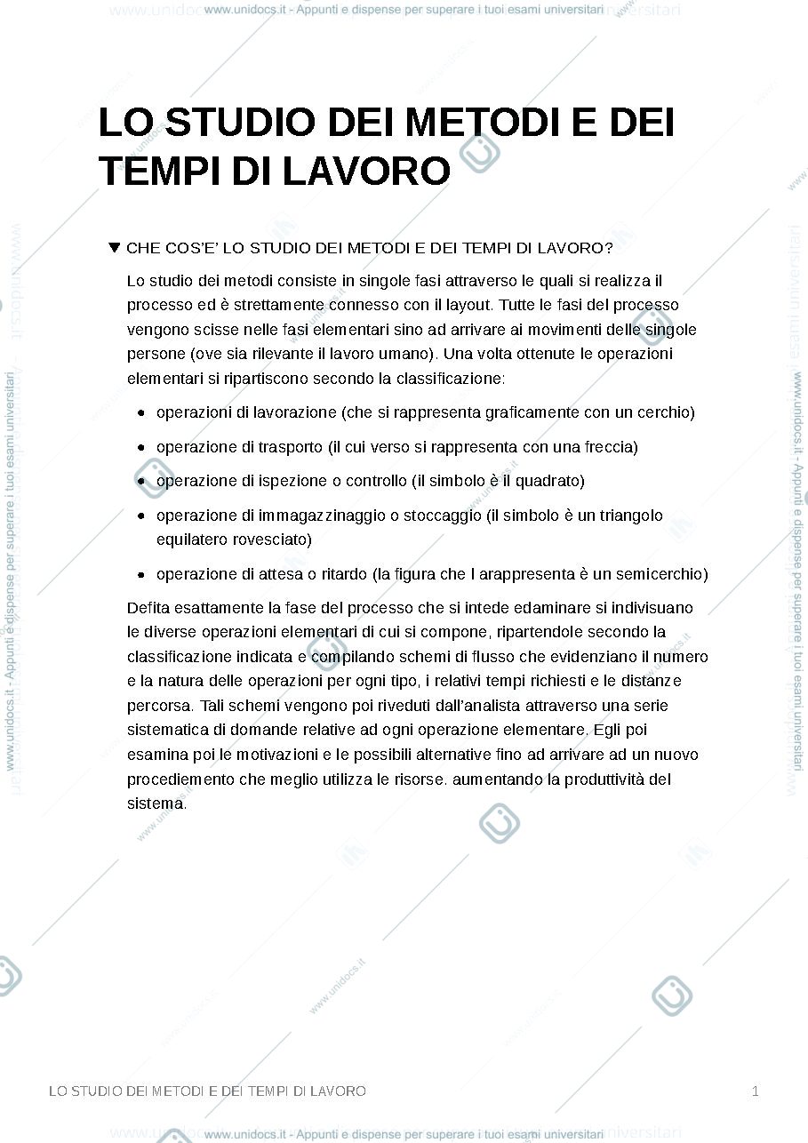 Anteprima pagina 1 — Lo studio dei metodi e dei tempi di lavoro