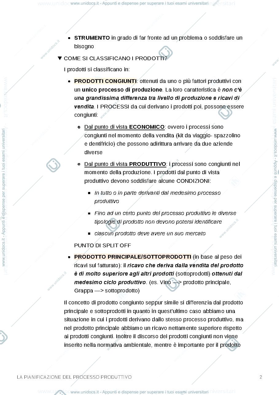 Anteprima pagina 2 — La pianificazione del processo produttivo 