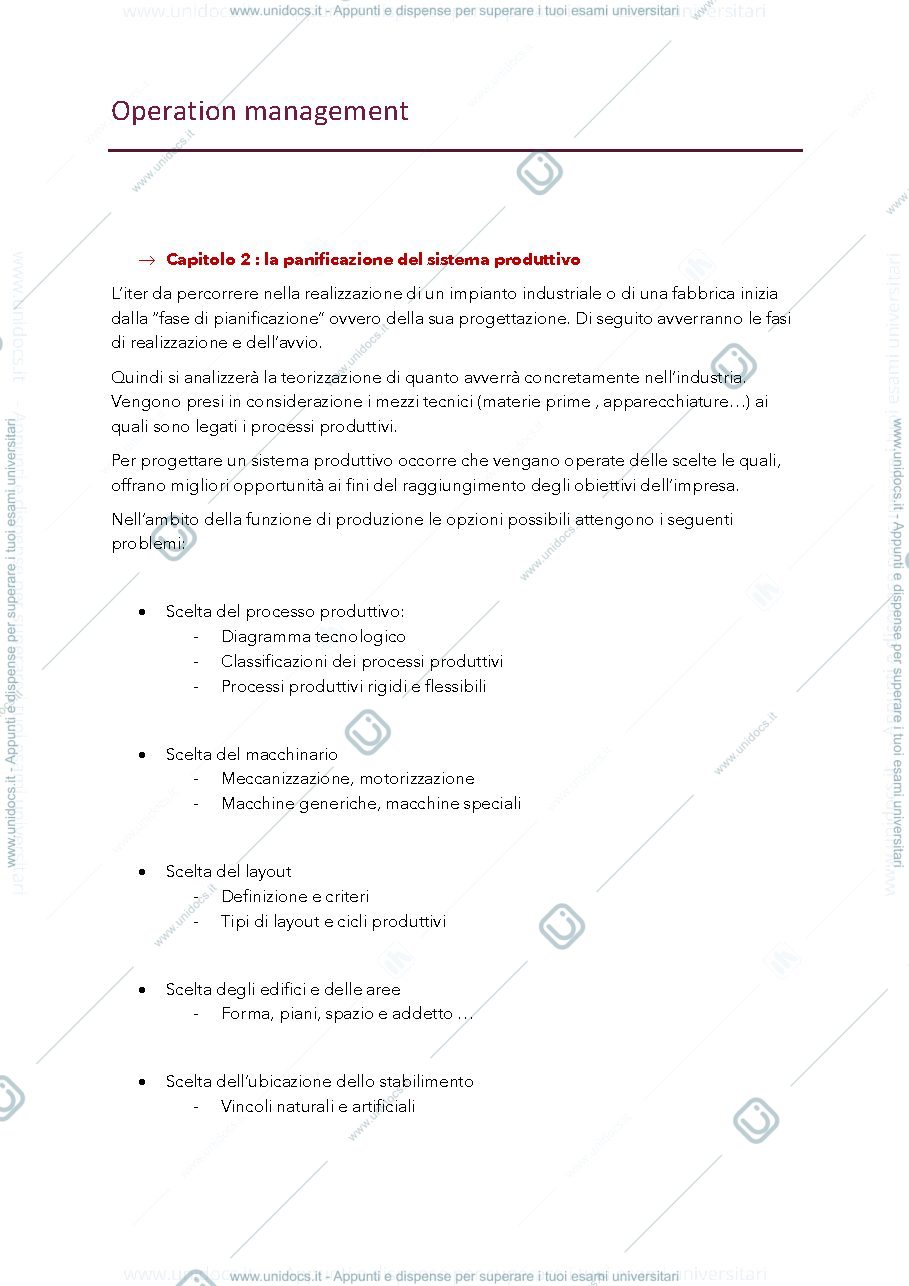 Anteprima pagina 1 — Appunti operations management 