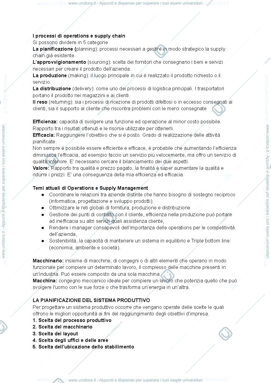 Anteprima pagina 1 — Riassunto operation management 2