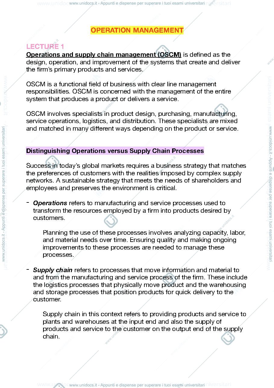 Anteprima pagina 1 — Operation management 