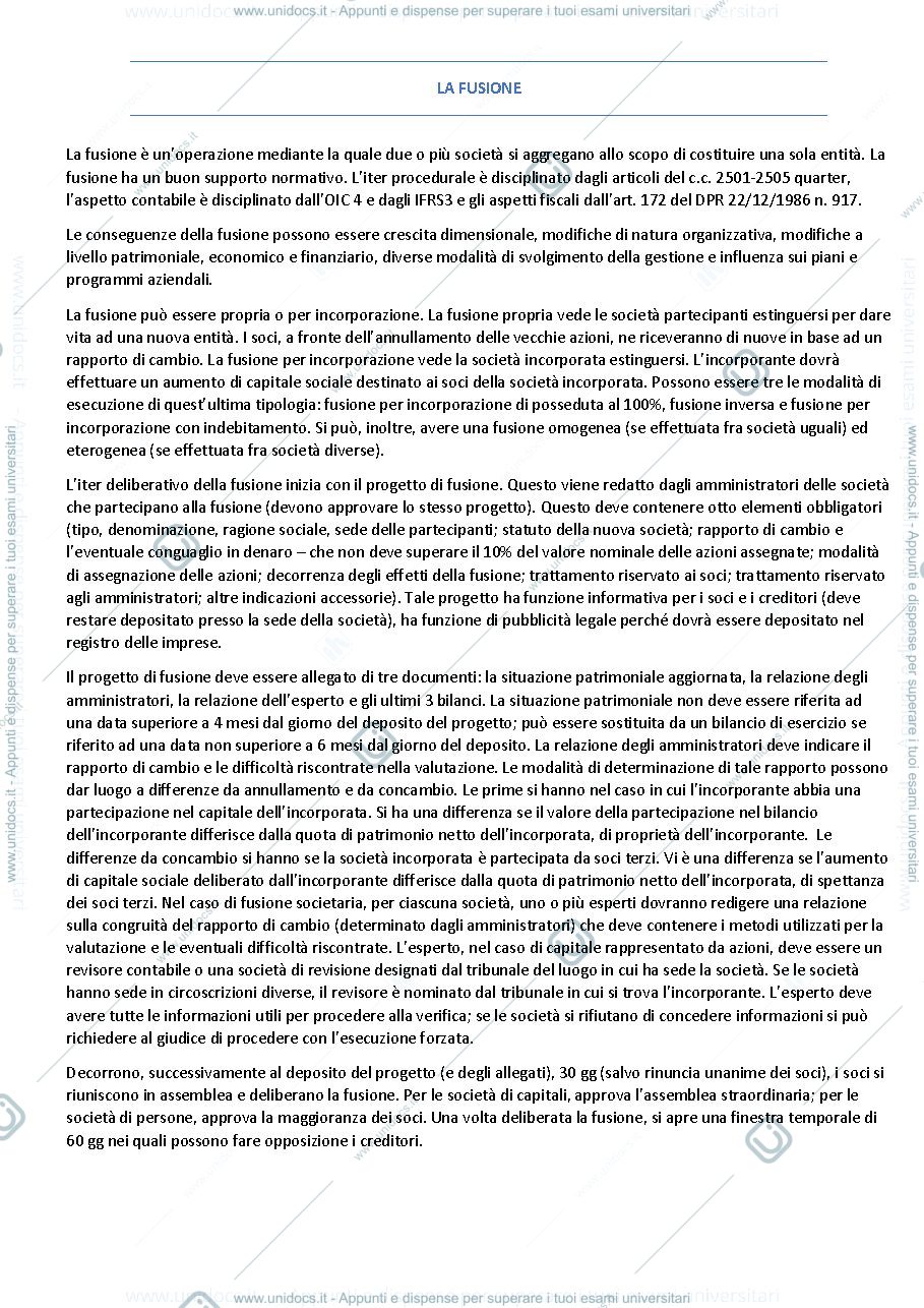 Anteprima pagina 1 — TEORIA ESAME OPERAZIONI STRAORDINARIE 